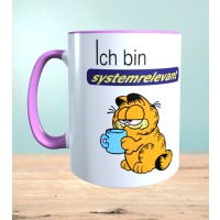 Tasse mit Aufdruck Ich bin systemrelevant, Garfield,  Sublimationsaufdruck, Größe 11oz (330 ml), lustiger Spruch, versch. Farben auswählbar