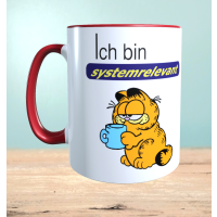 Tasse mit Aufdruck Ich bin systemrelevant, Garfield,  Sublimationsaufdruck, Größe 11oz (330 ml), lustiger Spruch, versch. Farben auswählbar