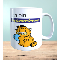 Tasse mit Aufdruck Ich bin systemrelevant, Garfield,  Sublimationsaufdruck, Größe 11oz (330 ml), lustiger Spruch, versch. Farben auswählbar