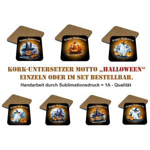 Wunderschöne Kork - Untersetzer mit dem Motto Halloween,  Serie 1. Sublimationsdruck - Viele Motive auswählbar oder im Set bestellbar.