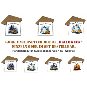 Wunderschöne Kork - Untersetzer mit dem Motto Halloween,  Serie 1. Sublimationsdruck - Viele Motive auswählbar oder im Set bestellbar.