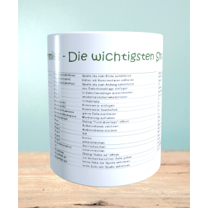 Excel Shortcuts Tasse, Kaffeetasse mit Kurzbefehlen, Bürotasse, Geschenk für Excel Liebhaber