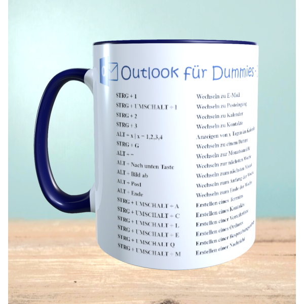 Bedruckte Tasse mit Outlook Shortcuts, Kurzbefehle, Tasse für Arbeit, Teetasse, Kaffeetasse, Geschenk für Kollegen