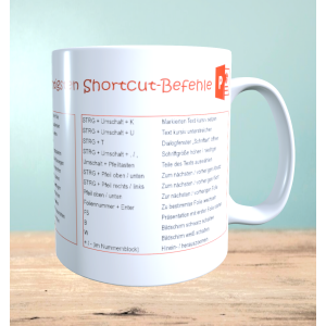 Bedruckte Tasse mit PowerPoint Shortcuts, Kurzbefehle, Tastenkombinationen, Geschenk für Webdesigner, Büro Geschenk