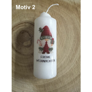 Weihnachtliche Kerze bedruckt mit Weihnachts - Motiv, versch. Motive