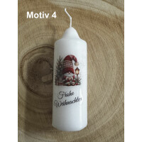 Weihnachtliche Kerze bedruckt mit Weihnachts - Motiv, versch. Motive