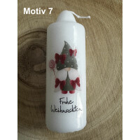 Weihnachtliche Kerze bedruckt mit Weihnachts - Motiv, versch. Motive